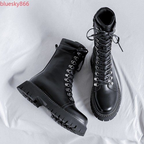 Botas de Montar Góticas Hombres Punta Redonda Punk Plataforma Motociclista Botas Cremallera Lateral Punk Zapatos - Imagen 5 de 18