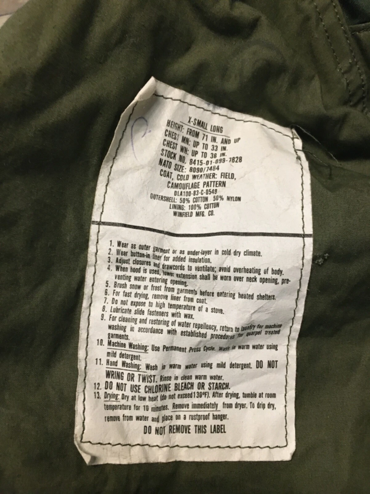 winfield-mfg vintage camouflage cold weather us army long jacket