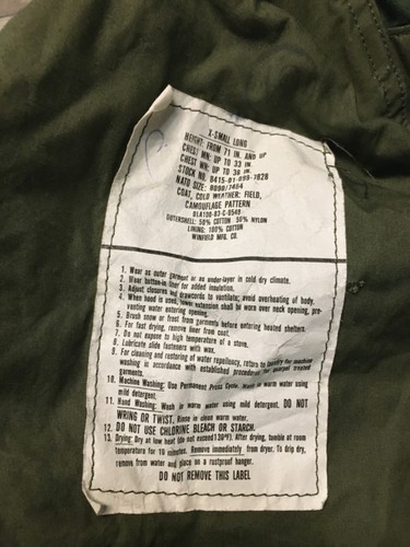 Camouflage Cold Weather Winfield MFG Mens Coat Jacket XS Long US Army Camo Vtg - Picture 5 of 8