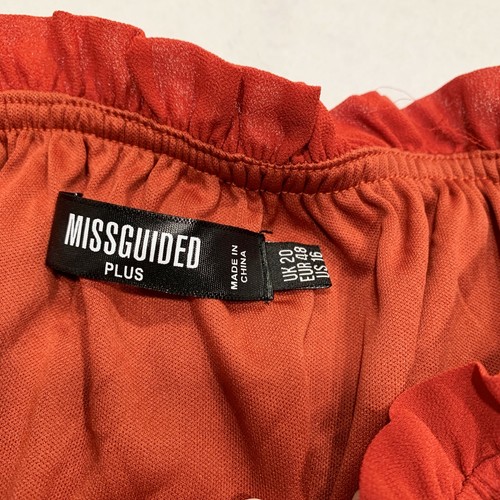 Missguided Plus Women Size 16 Ruffle Off Shoulder Blouse Fluted Sleeve Red - Picture 4 of 7