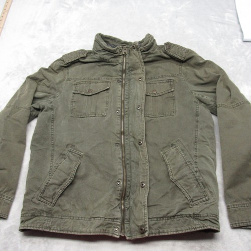 Levis Jacket Mens Large Green Canvas Cotton Pockets Sherpa Lined Snap Zip Front - Picture 3 of 17