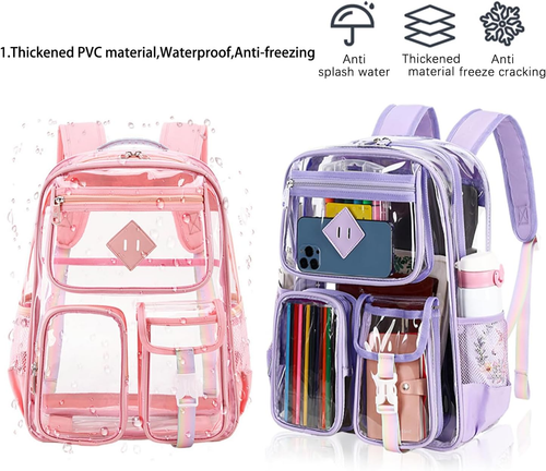 Clear Backpack for School Heavy Duty PVC Transparent Bag See through Bookbag for - Picture 8 of 12