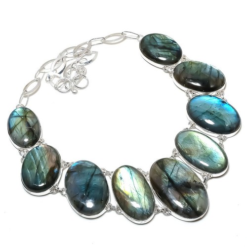 Blue Fire Labradorite Gemstone Gift 925 Sterling Silver Jewelry Necklace 18" w64 - 第 1/6 張圖片