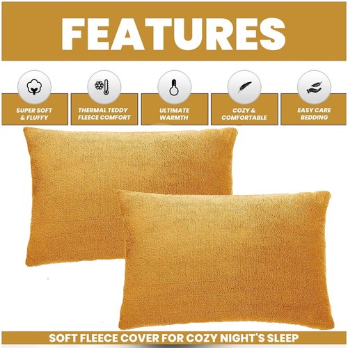 Teddy Fleece Pair of Pillow case Plain Thermal Warm Cosy 50cm x 75cm House Wife - Picture 50 of 74