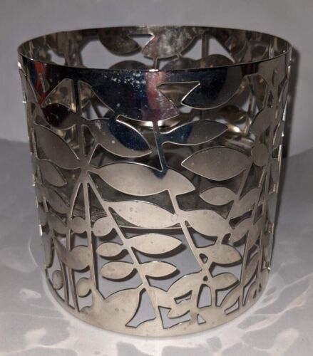 SLATKIN / BATH BODY WORKS VINES FLORAL VINE SILVER PEDESTAL CANDLE HOLDER SLEEVE - Picture 2 of 7