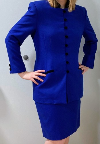 Amanda Smith Petites Size 6 PURE WOOL Skirt Suit Velvet Collar & Buttons pockets - Picture 23 of 24