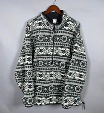 VTG L.L. Bean Polartec 1/4 Zip Fleece Pullover Adult 2XL Gray Fair Isle Windbloc