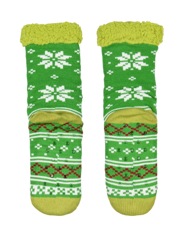Dr. Seuss The Grinch Women's Grinch Fair Isle Knit Fleece Lined Crew Socks - Image 3 of 4