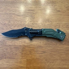 Military Outdoor Survival Knife Folding Blade Camping Knives Black W/flashlight