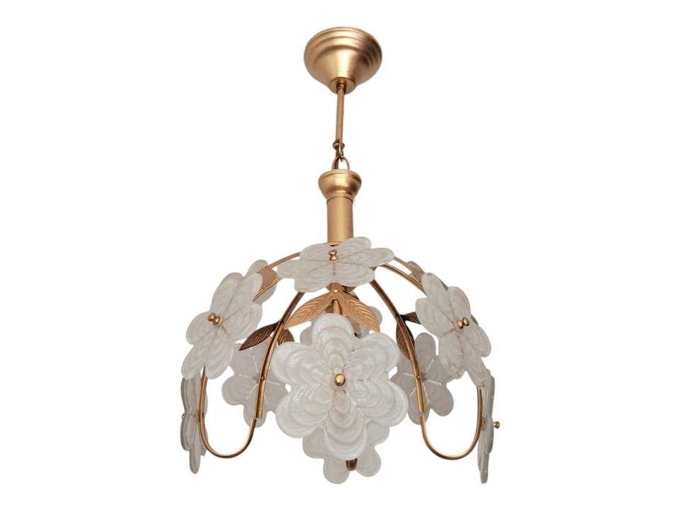 1980s Vintage Chandelier Daisies White Glass Floral Glass Romantic - Image 2 of 4