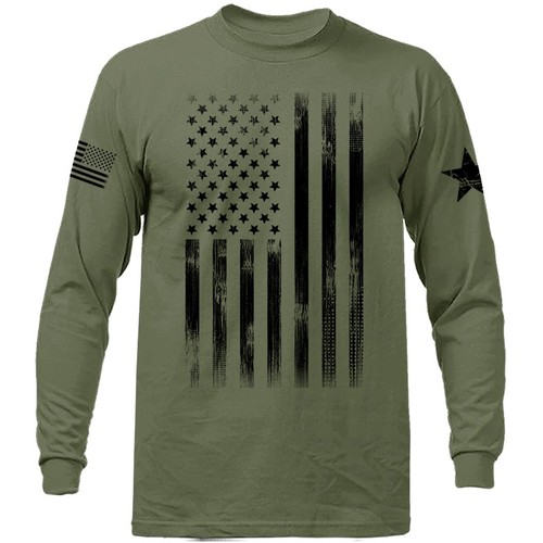 Large Vertical US Flag American Pride Patriot Patriotic Long Sleeve T-Shirt - Picture 12 of 17