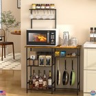 Kitchen Baker's Rack with Storage, Adjustable Shelves, 10 S Hooks, Rustic Brown