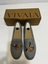 Vivaia Audrey Grey Silver Sloth Flat Loafers Sz 7.5 Brand New In Box