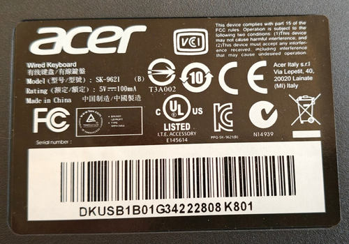 Acer Wired Keyboard SK-9621 PC Zubehör USB Tastatur kabelgebunden schwarz (AG) - Bild 4 von 4