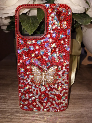 iPhone 15 Pro Max Handmade Bling Butterfly Case Covered in Rhinestones - Picture 5 of 10