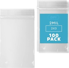 GPI- Clear Plastic Reclosable Zip Poly Bags, Case of 100, 2 Mil 2 x 3, clear 