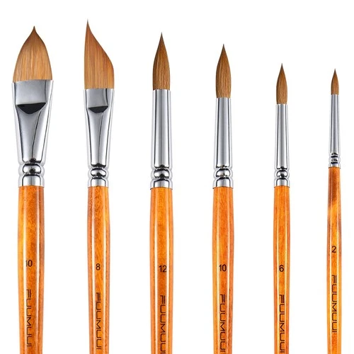 6 PCS Sable Kolinsky Watercolor Paint Brushes Professional Artists Set