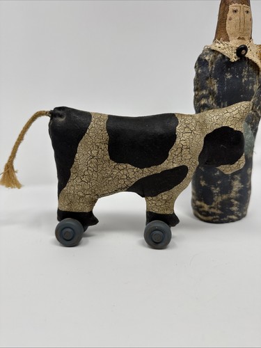 Vintage Frau & Kuh Weihnachten signiert Rosmarin A. Flagg Volkskunst Handarbeit 1991 - Bild 2 von 11