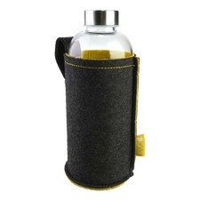 Bottiglia Acqua Vetro con Fodera Feltro Antracite e Giallo 1lt Eva - Borraccia