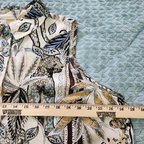 C&C Dress 100 % Linen Size 1X Leopard Palm Print Pockets Vacation - Picture 6 of 9