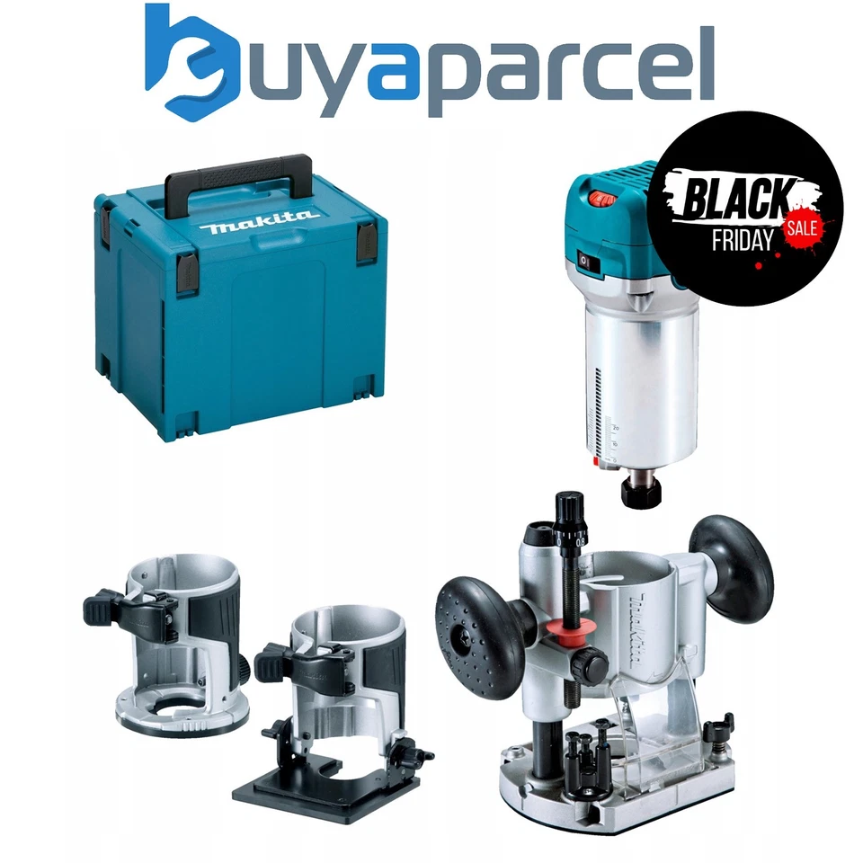 Makita RT0700CX2J 240V 1/4" Router Laminate Trimmer Guide Plunge Base + Makpak