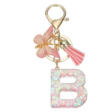Alphabet B Tassel Butterfly Initial Letter Keychain Pink, Pack of 1 