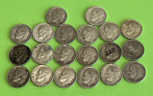 Lot of 20 circulated 90% Silver Roosevelt Dimes-various dates,
