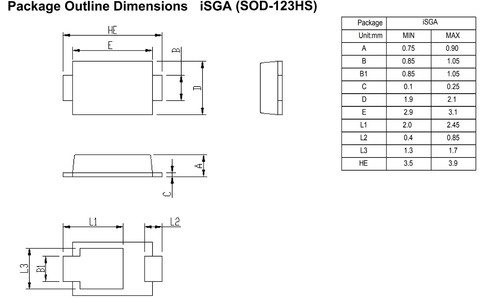 2 pcs GSPS1100 Schottky Diode 100 V 1A Surface Mount iSGA (SOD-123HS) - Picture 2 of 2