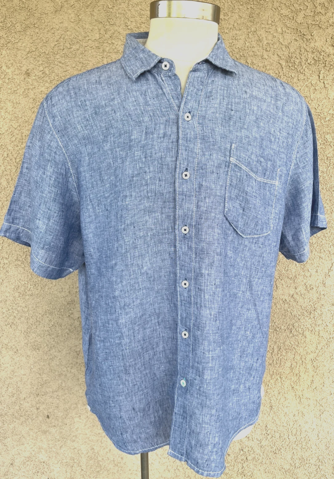 Tommy Bahama Short Sleeve Blue 100% Linen Casual Vacation Shirt Men's XL