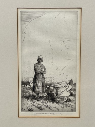 William Lee Hankey Radierung einer jungen bretonischen Frau. Mädchen der Felder. Signiert - Bild 2 von 13