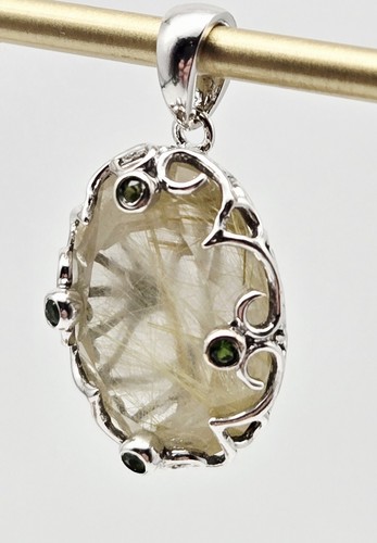 Vintage Rutilated Quartz Gemstone Inlay 925 Sterling Silver Pendant - 4.8g - Picture 3 of 5