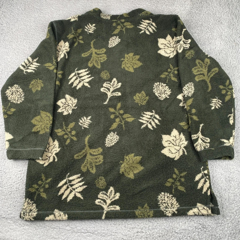 Vintage Woolrich Sweater Womens Large Green Floral Fleece V-Neck USA Made - Image 3 of 4