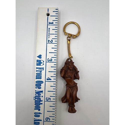 VTG Coco Joes Hawaiian Hula Girl Brown Napa Wood Key Chain Made In Hawaii Tiki - Picture 7 of 7