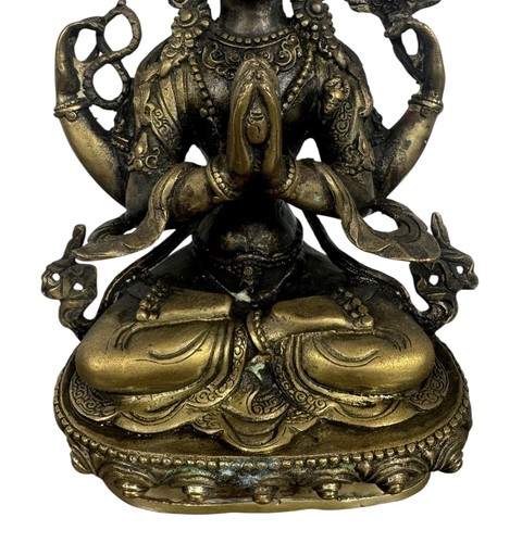 Statua bronzo Avalokiteshvara divinità buddista tibetana quattro braccia Nepal 8,75" - Foto 5 di 13