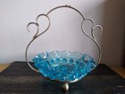 1920s Vintage Blue Glass Frilly Edged Dish with Stand