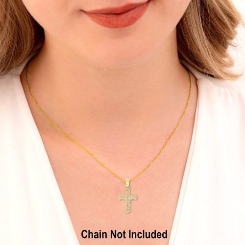 10kt Yellow Gold Cubic-Zirconia Unisex Cross Religious Charm Pendant - 第 3/3 張圖片