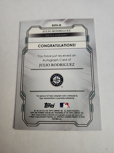 Julio Rodríguez 2019 Bowman Sterling RC autógrafo BSPA-JR Seattle Mariners AU #2 - Imagen 5 de 5