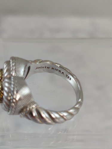 Judith Ripka Heart Ring 925 Sterling Silver W/Pave CZ & Gold Rope Trim Size 7 - Picture 2 of 7