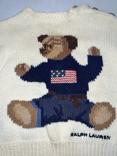 Polo Ralph Lauren Sit Down Bear Sweater Youth Sz S/M 3-12 Month Vintage Original - Picture 2 of 7