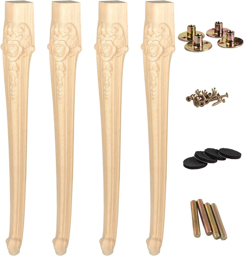 30 Inch / 75Cm Wooden Furniture Legs, Set of 4 European Style Solid Wood Carving - Picture 12 of 12
