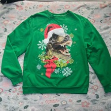Fifth Sun Green and Red T-Rex Chirtsmas Sweatshirt - Size Large