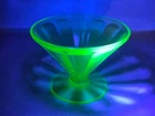 Vtg 1930's Federal Glass Green Paneled Uranium Optic Panel Footed Sherbet Bowl