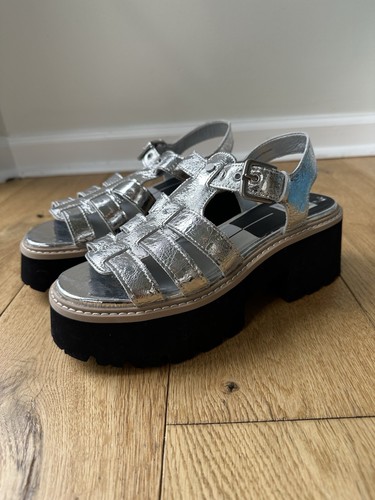 NWT Dolce Vita Latice Fisherman Sandal PlatformLeather silver Womens 8 - Picture 2 of 12