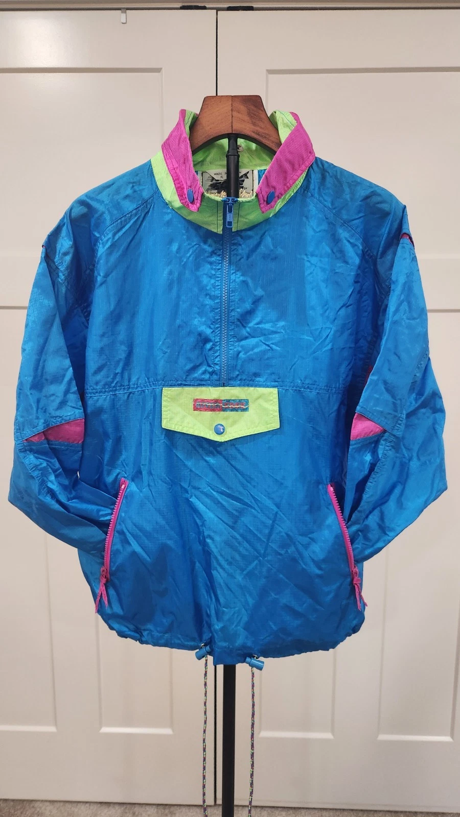 Vintage 90s Neon Colorblock Windbreaker Pullover Jacket Rivers Edge Small - product detail image 1