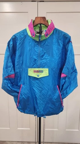 Vintage 90s Neon Colorblock Windbreaker Pullover Jacket Rivers Edge Small video thumbnail