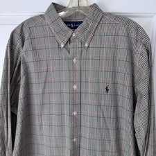 Ralph Lauren Men  s Blue Plaid Button Down Shirt Size XL 17.5 Custom Fit Cotton