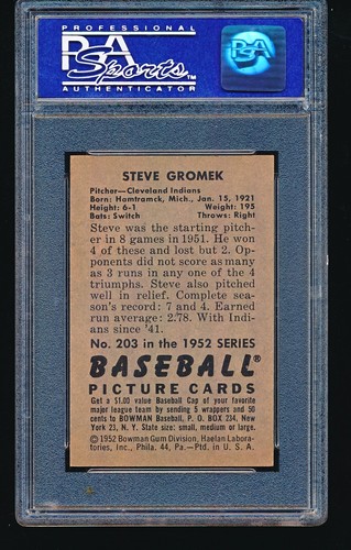 1952 Bowman STEVE GROMEK #203 PSA 8 - Picture 2 of 2