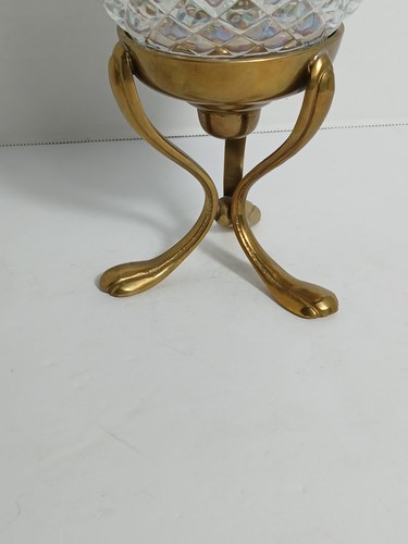 Fenton Glass Pineapple White Iridescent Candle Holder w Brass Stand CL3 - Picture 5 of 17