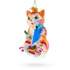 Cat Drawing a Self-Portrait Glass Ornament