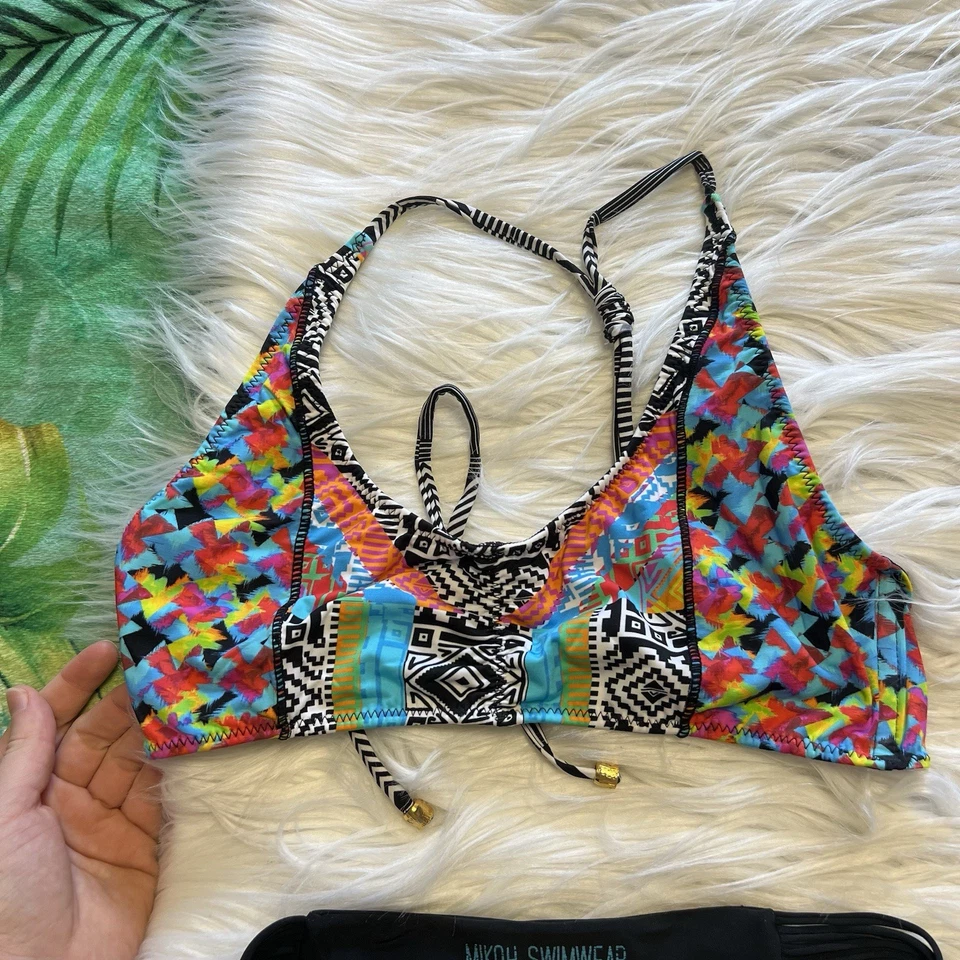 MIKOH Bikini de Natación XS Hipster Parte Inferior Arco Iris Geométrico Ajustable Top Foto 3 de 4